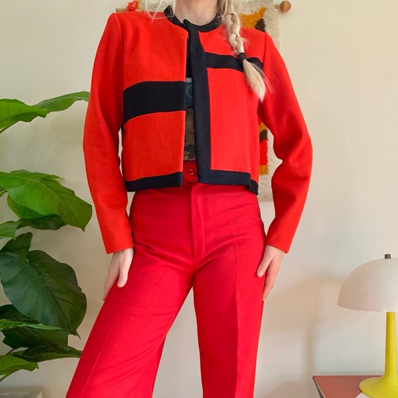 Vintage Jackets & Blazers - Mod 1960s color block cropped wool jacket S/M